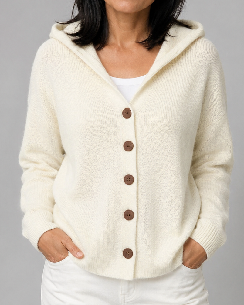 Women's Long Sleeve Hooded Button Up Knit Cardigan