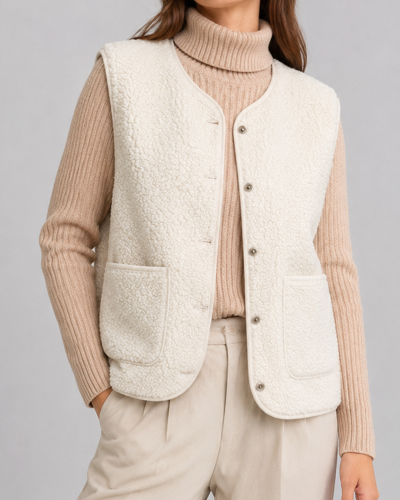 Women's Sleeveless Button Up Gilet Vest with Pockets