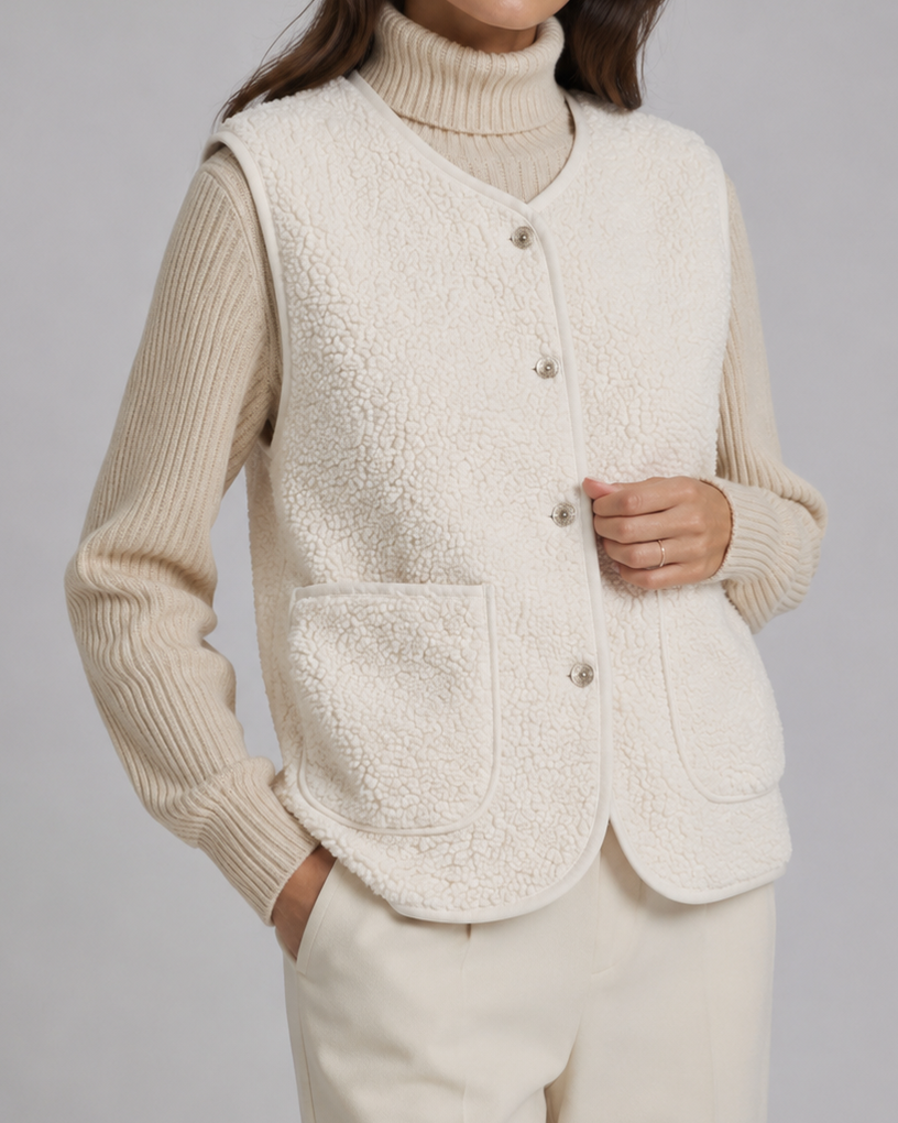 Women's Sleeveless Button Up Gilet Vest with Pockets