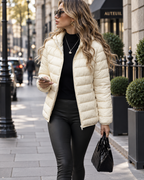 Women's Quilted Puffer Jacket with Hood and Zip Front