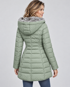 Women's Hooded Puffer Jacket with Fleece Lining and Zip Front
