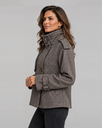 Women's Houndstooth Tweed Jacket with Double Breasted Front and Belt