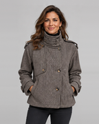 Women's Houndstooth Tweed Jacket with Double Breasted Front and Belt