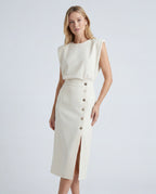 Cream crepe button-front top and midi skirt co-ord set