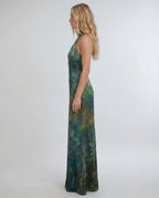 Emerald velvet halter keyhole maxi slip dress - side