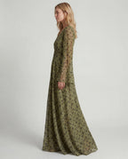 Sage green crepe long-sleeve midi dress - side