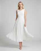 White chiffon sweetheart wedding guest maxi slip dress with high-low hem