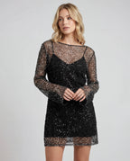 Sequin long-sleeve mini dress - black front