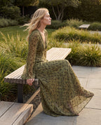 Sage green crepe long-sleeve midi dress - lifestyle