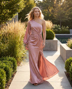 Square-neck ruched bodycon maxi dress - pink lifestyle