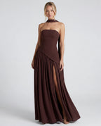 Strapless layered mini dress - brown front
