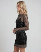 Sequin long-sleeve mini dress - black side