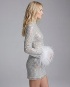 Sequin feather-trim mini dress - white side