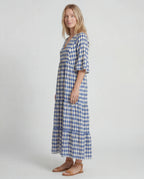 Cotton linen halter midi dress - blue side