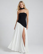 Black white strapless off-shoulder layered cocktail mini dress