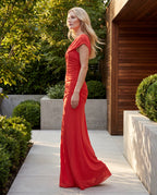 Coral one-shoulder ruched maxi dress - orange lifestyle