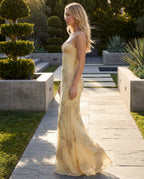 Embellished lace maxi slip dress - yellow lifestyle