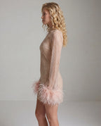Sequin feather-trim mini dress - pink side