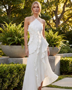 Chiffon ruffle halter midi dress - white lifestyle
