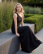 Black one-shoulder ruched maxi dress - lifestyle view