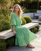Cotton linen halter midi dress - green lifestyle