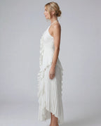 Chiffon ruffle halter midi dress - white side