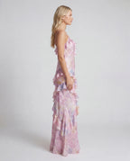Floral chiffon tiered maxi slip dress - pink side