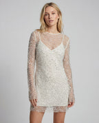 Silver sequin long-sleeve crew-neck party mini dress