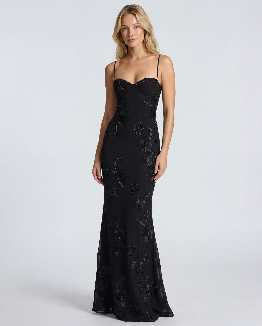 Embellished lace maxi slip dress - black front