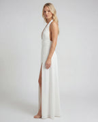 Satin v-neck maxi slip dress - white side