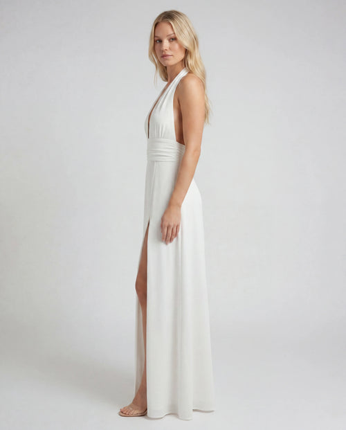 Satin v-neck maxi slip dress - white side