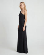 Black one-shoulder ruched maxi dress - side view