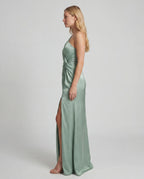 Square-neck ruched bodycon maxi dress - light green side