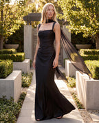 Chiffon strapless pleated ruffle maxi dress - black lifestyle