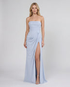 Light blue chiffon sweetheart wedding guest maxi slip dress