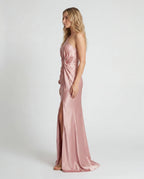 Square-neck ruched bodycon maxi dress - pink side
