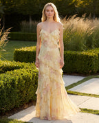 Floral chiffon tiered maxi slip dress - yellow lifestyle