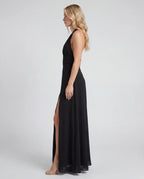 Satin v-neck maxi slip dress - black side