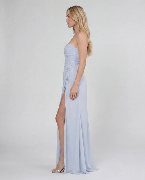 Chiffon sweetheart maxi slip dress - light blue side