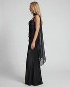 Chiffon strapless pleated ruffle maxi dress - black side