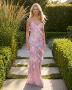 Floral chiffon tiered maxi slip dress - pink lifestyle