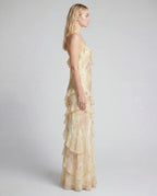 Floral chiffon tiered maxi slip dress - yellow side