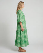 Cotton linen halter midi dress - green side