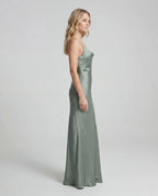 Green satin cowl-neck maxi slip dress - side