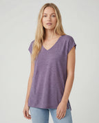 Mauve cotton jersey v-neck cap-sleeve relaxed top