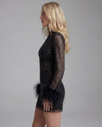 Sequin feather-trim mini dress - black side