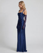 Chiffon strapless pleated ruffle maxi dress - navy blue side
