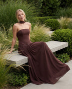 Strapless layered mini dress - brown lifestyle