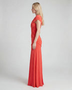 Coral one-shoulder ruched maxi dress - orange side