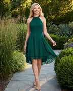 Chiffon halter midi dress - green lifestyle
